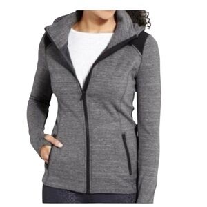 Athleta Fitted Victory Hooded Jacket XS Heather Gray Thumbholes Zip Pockets